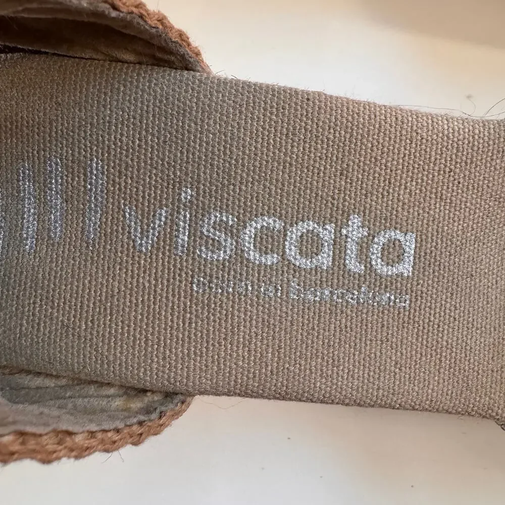 Viscata Barcelona Satuna Canvas Espadrille Wedge Sandal Tan Silver Size 39 US 9